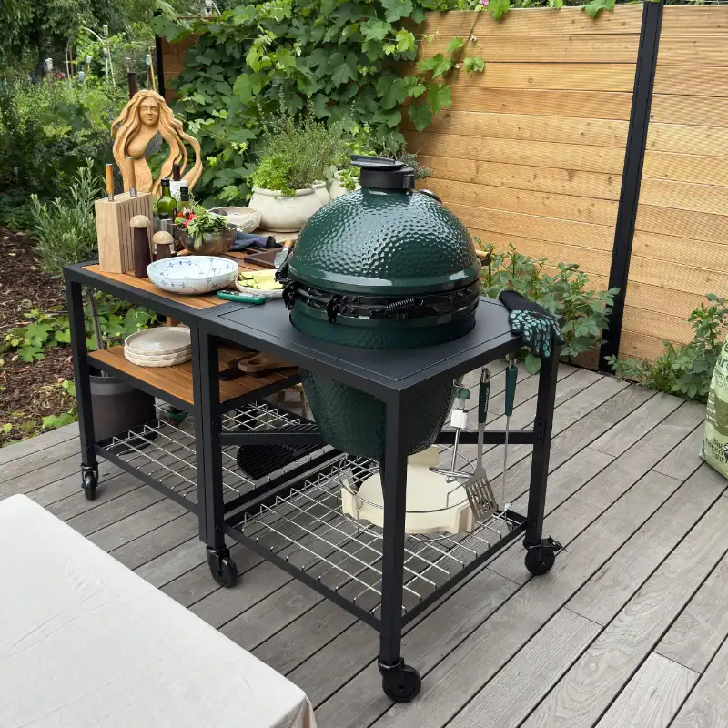 AKCE Gril LARGE Big Green Egg s modulárním stolem